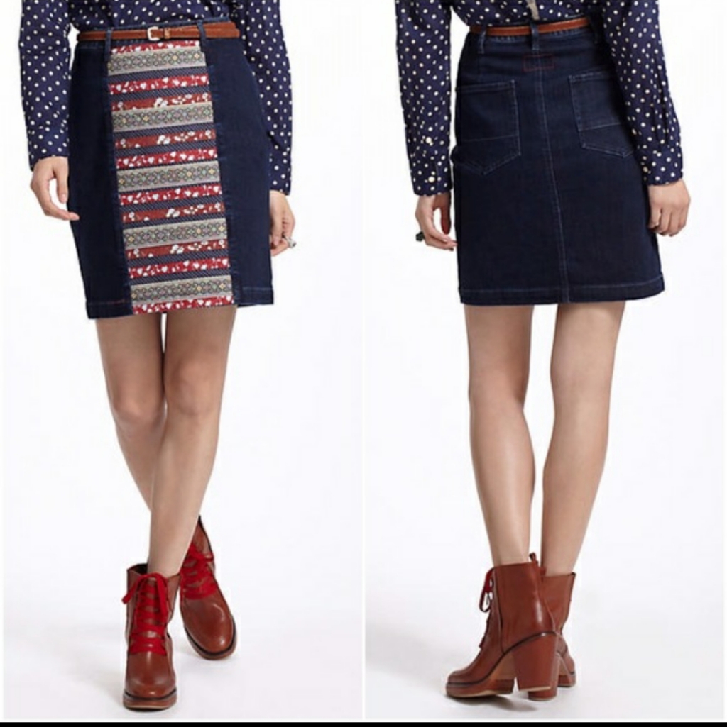 Holding Horse Anthropologie Ribbon Row Denim Pencil Skirt In Size 31